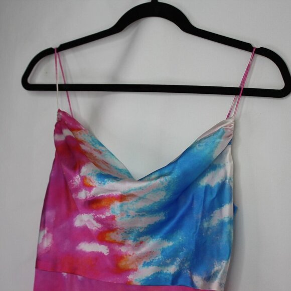 Retrofete Silk Marlene Cotton Candy Maxi Slip Dress Tie Dye Print High Slit M - Picture 5 of 16